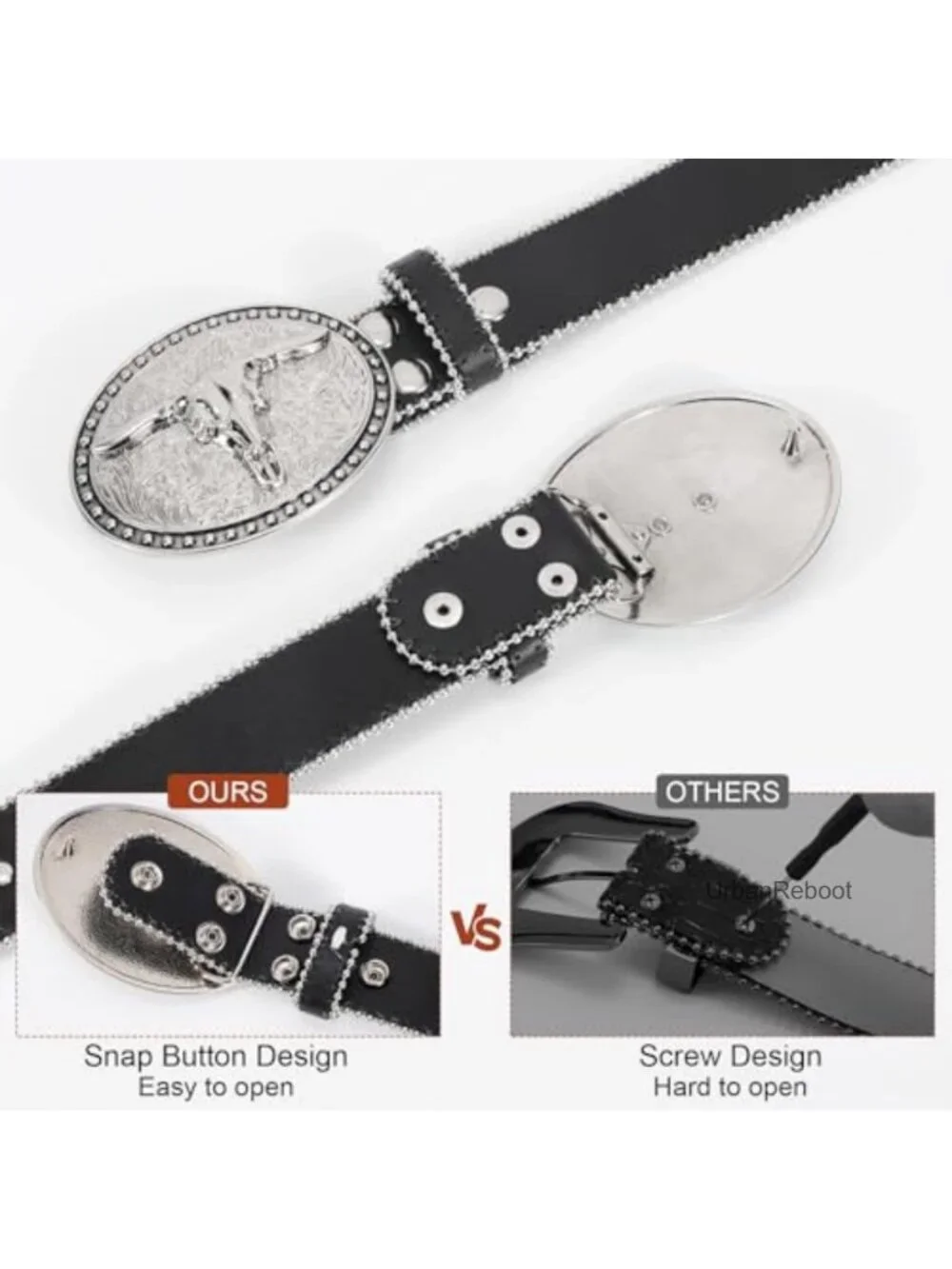 Punk Cowboy Belt PU Leather Western Bull Buckle Unisex